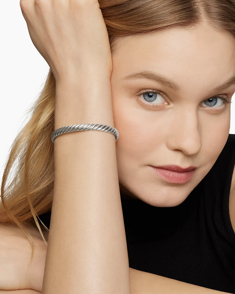 Sculpted Cable Bangle Bracelet in 18K White Gold, 6.2mm