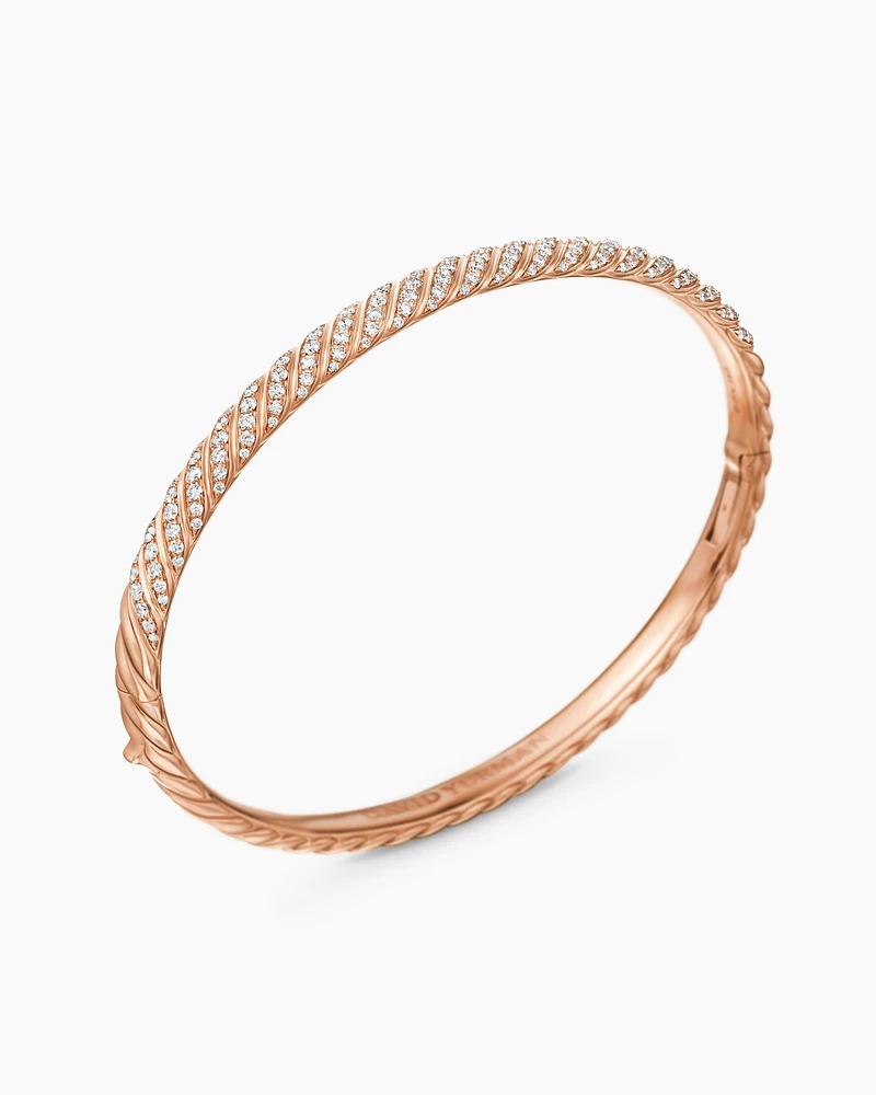 Sculpted Cable Bangle Bracelet in 18K Rose Gold with Diamonds