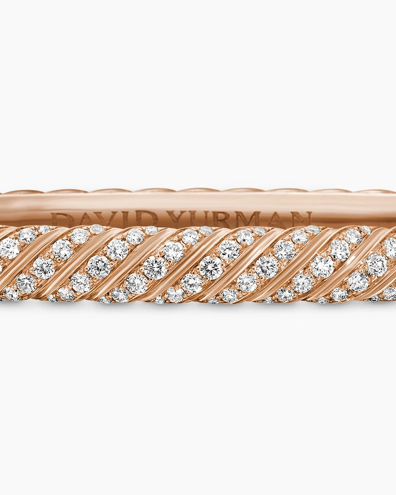 Sculpted Cable Bangle Bracelet in 18K Rose Gold with Diamonds