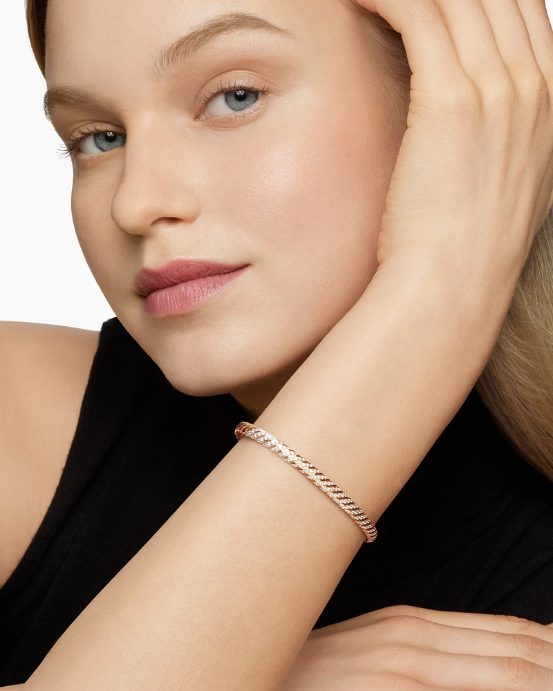 Sculpted Cable Bangle Bracelet in 18K Rose Gold with Diamonds