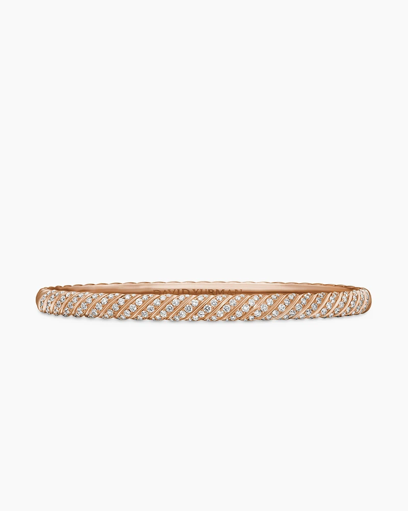 Sculpted Cable Bangle Bracelet in 18K Rose Gold with Diamonds