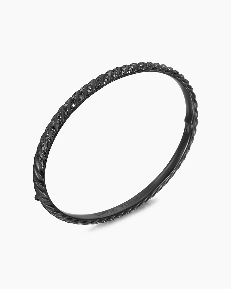 Sculpted Cable Bangle Bracelet Black Titanium with Diamonds
