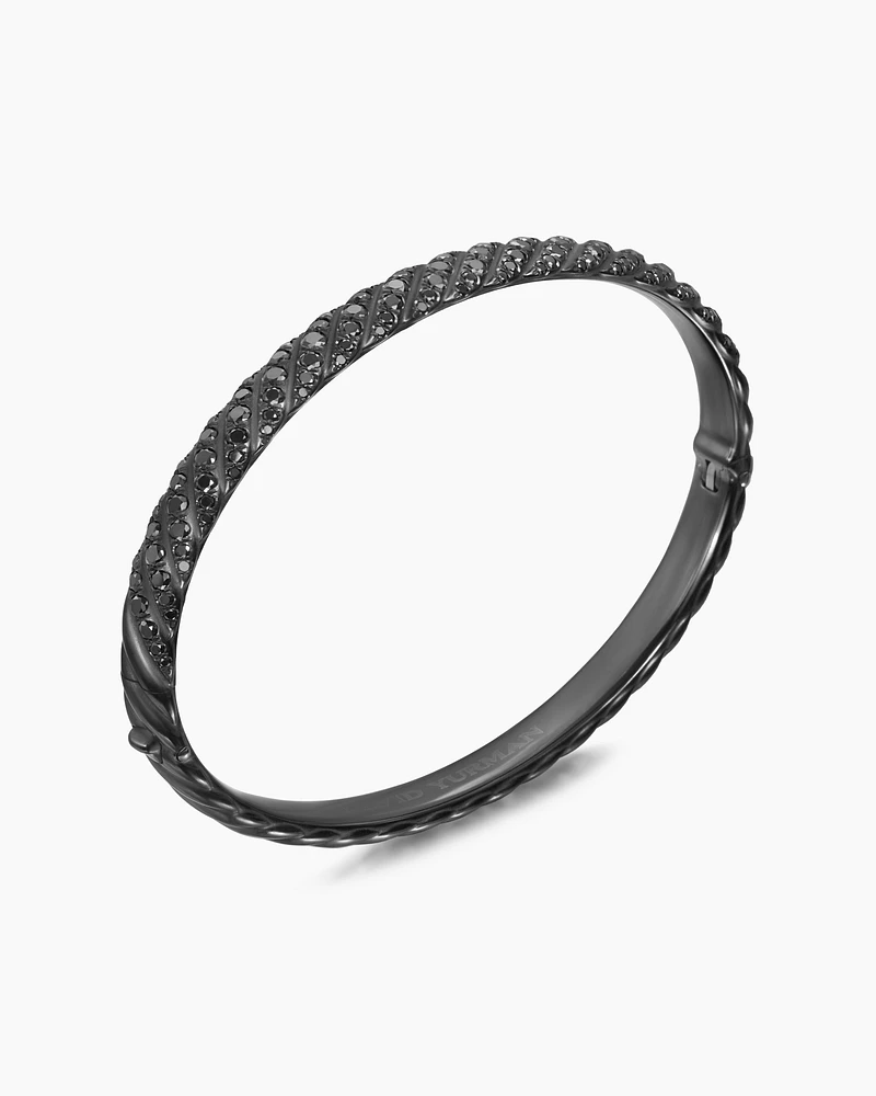 Sculpted Cable Bangle Bracelet Black Titanium with Diamonds
