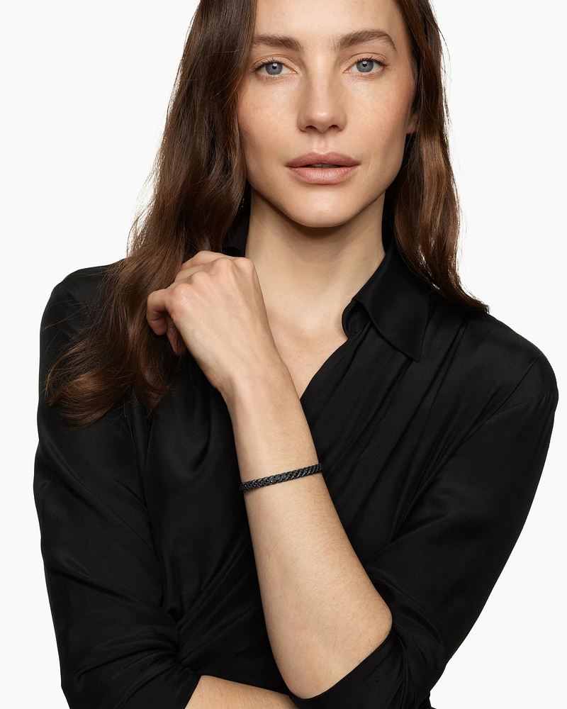 Sculpted Cable Bangle Bracelet Black Titanium with Diamonds