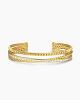 Crossover Trio Three Row Cuff Bracelet 18K Yellow Gold with Diamonds, 11mm