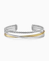 Crossover Three Row Bracelet Sterling Silver with 18K Yellow Gold and Diamonds, 11mm