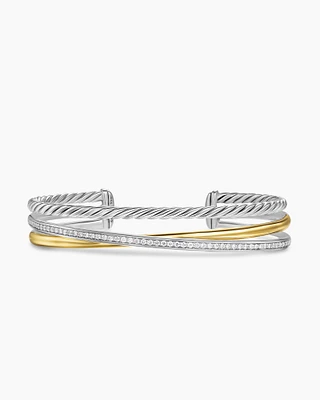 Crossover Three Row Bracelet Sterling Silver with 18K Yellow Gold and Diamonds, 11mm