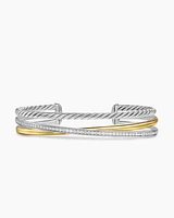 Crossover Three Row Bracelet Sterling Silver with 18K Yellow Gold and Diamonds, 11mm