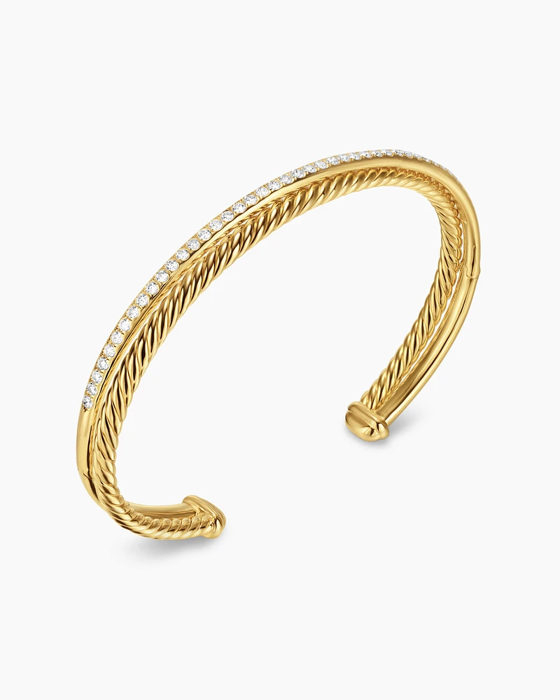 Crossover Two Row Bracelet 18K Yellow Gold with Diamonds, 6mm