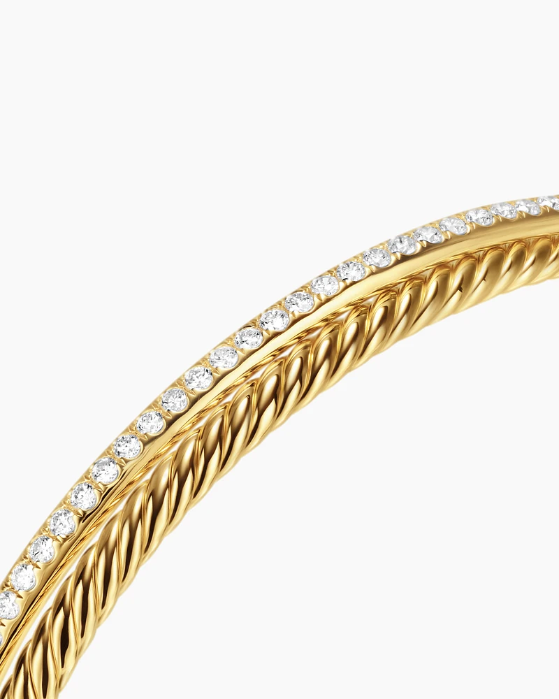 Crossover Two Row Bracelet 18K Yellow Gold with Diamonds, 6mm