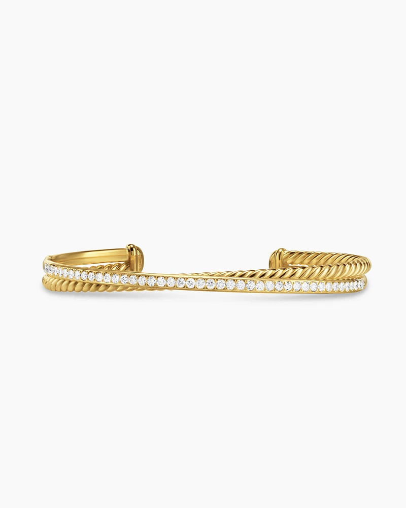 Crossover Two Row Bracelet 18K Yellow Gold with Diamonds, 6mm