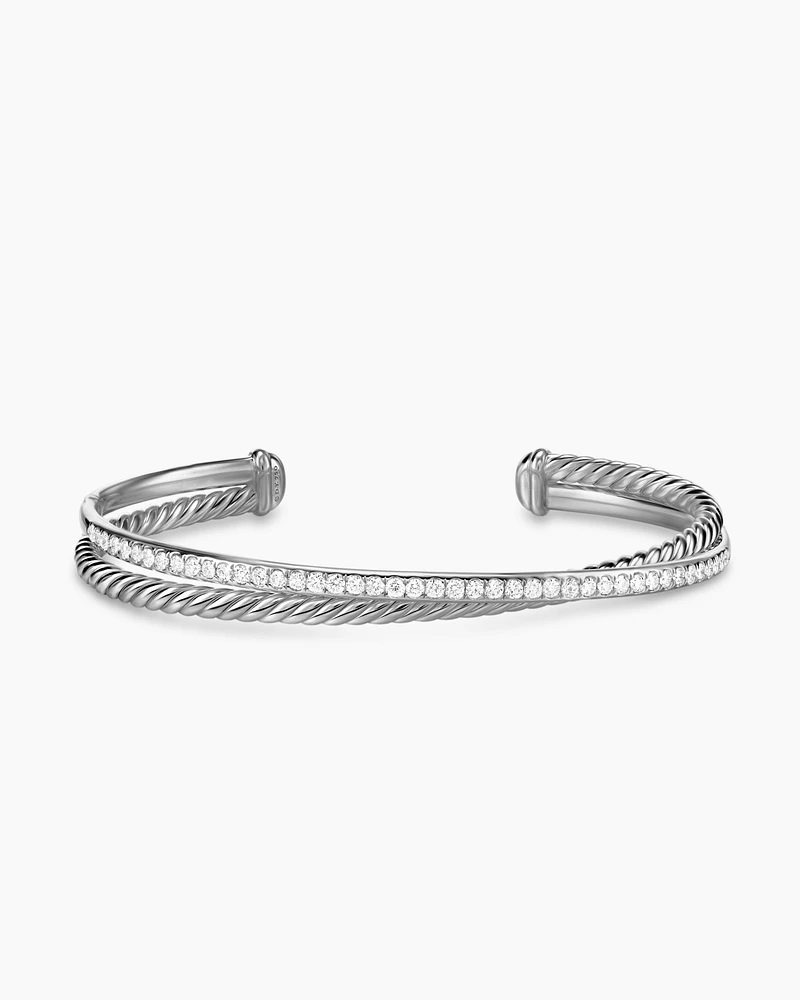 Crossover Two Row Bracelet in Sterling Silver with Diamonds, 6mm
