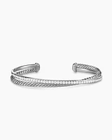 Crossover Two Row Bracelet in Sterling Silver with Diamonds, 6mm