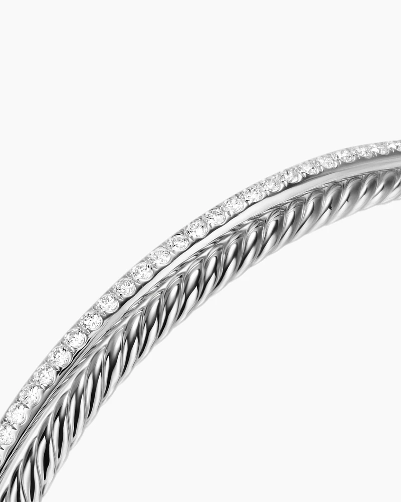 Crossover Two Row Bracelet in Sterling Silver with Diamonds, 6mm