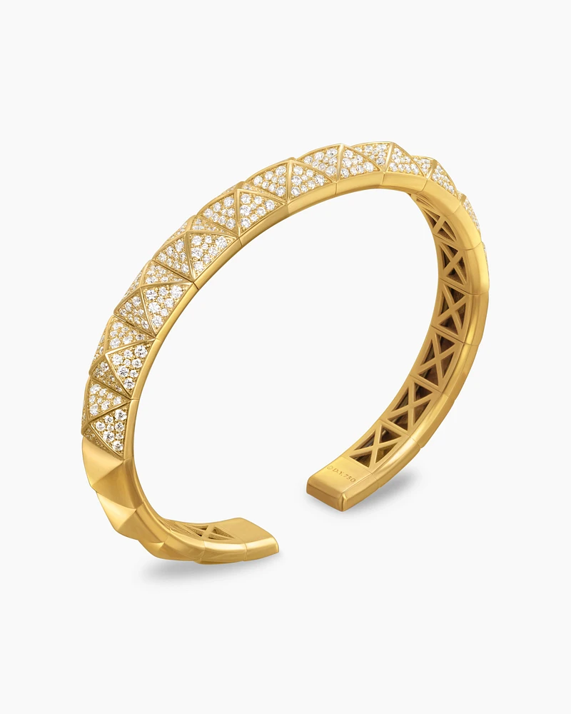Pyramid Cuff Bracelet 18K Yellow Gold with Diamonds, 8mm