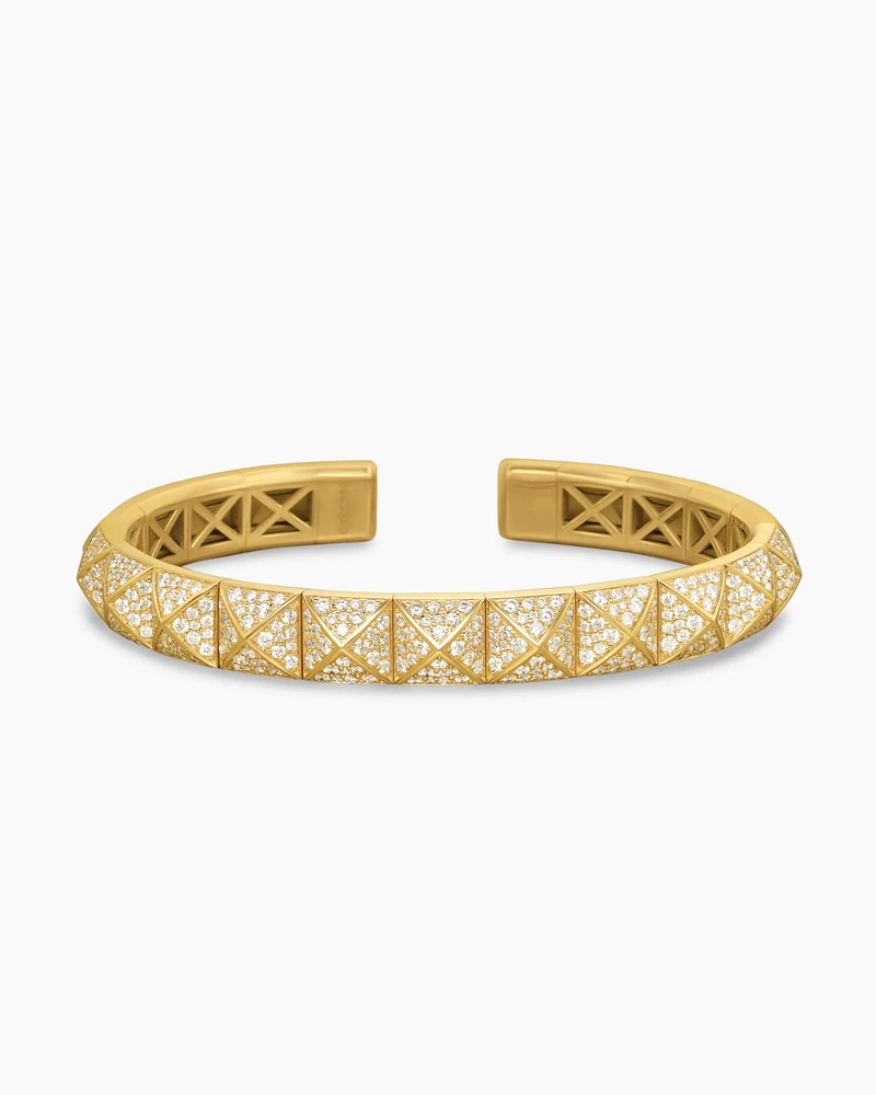Pyramid Cuff Bracelet 18K Yellow Gold with Diamonds, 8mm