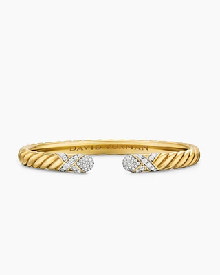 Sculpted Cable Cuff Bracelet 18K Yellow Gold with Diamonds