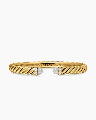 Sculpted Cable Cuff Bracelet 18K Yellow Gold with Pavé Diamond Domes, 6.2mm