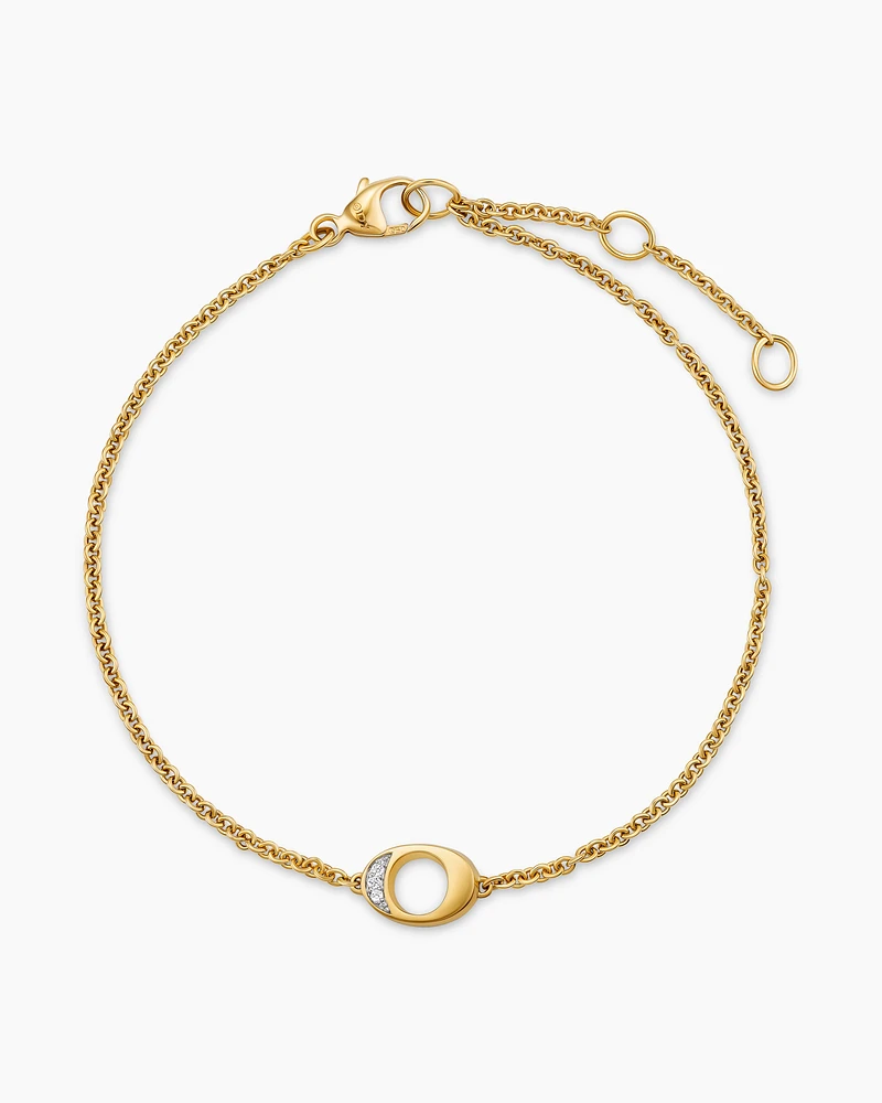 Petite Pavé Initial Chain Bracelet in 18K Yellow Gold with Diamond O