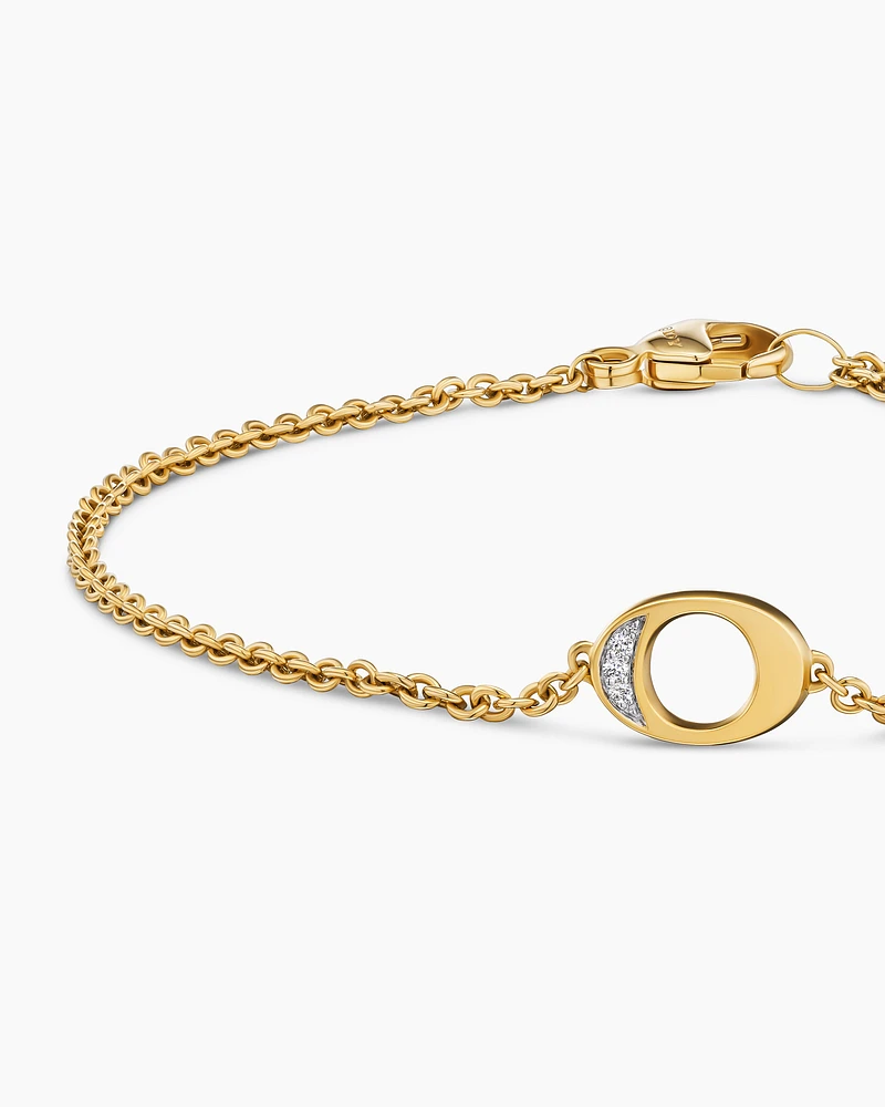 Petite Pavé Initial Chain Bracelet in 18K Yellow Gold with Diamond O