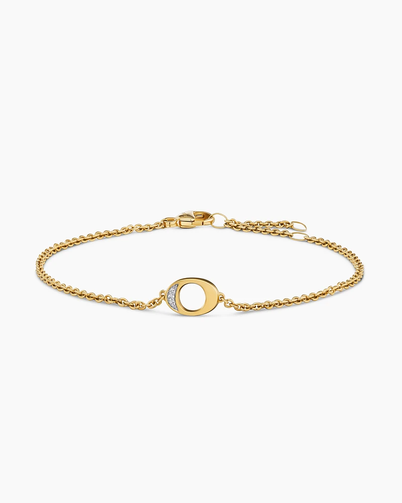 Petite Pavé Initial Chain Bracelet in 18K Yellow Gold with Diamond O
