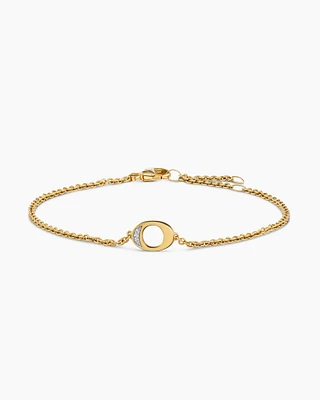 Petite Pavé Initial Chain Bracelet in 18K Yellow Gold with Diamond O