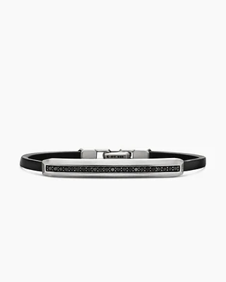 Streamline® ID Bracelet Black Leather with Sterling Silver and Diamonds, 6mm