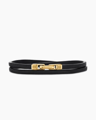 Streamline Double Wrap Leather Bracelet with 18K Yellow Gold, 4mm