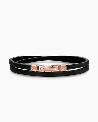 Streamline® Double Wrap Black Leather Bracelet with 18K Rose Gold, 5.2mm