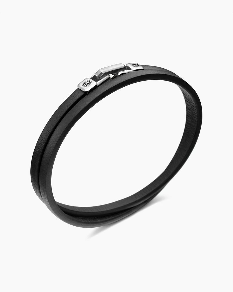 Streamline® Double Wrap Bracelet Black Leather with Sterling Silver, 4mm