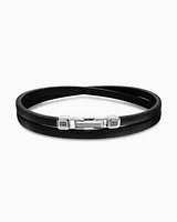 Streamline® Double Wrap Bracelet Black Leather with Sterling Silver, 4mm