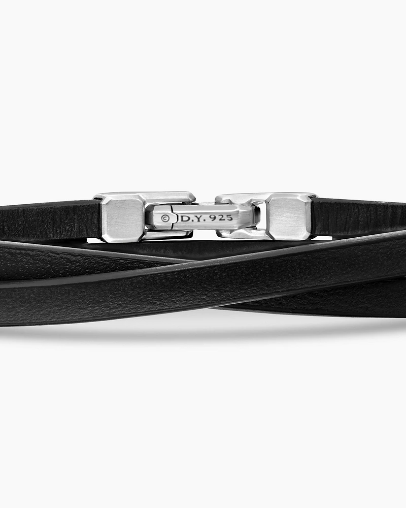 Streamline® Double Wrap Bracelet Black Leather with Sterling Silver, 4mm
