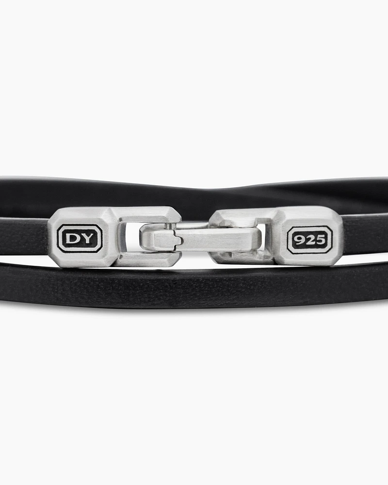 Streamline® Double Wrap Bracelet Black Leather with Sterling Silver, 4mm