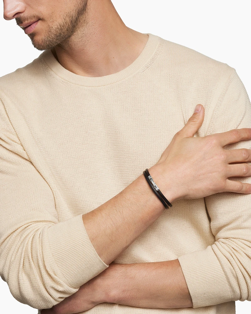 Streamline® Double Wrap Bracelet Black Leather with Sterling Silver, 4mm