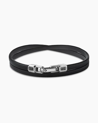 Streamline® Double Wrap Bracelet Black Leather with Sterling Silver, 4mm
