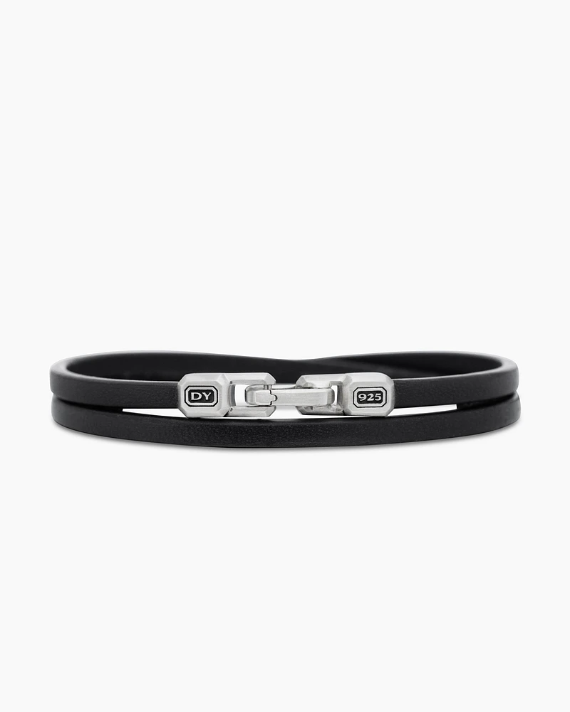 Streamline® Double Wrap Bracelet Black Leather with Sterling Silver, 4mm