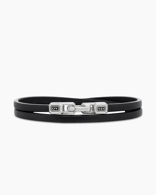 Streamline® Double Wrap Bracelet Black Leather with Sterling Silver, 4mm