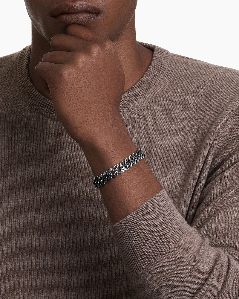 Curb Chain Bracelet Black Titanium with Diamonds