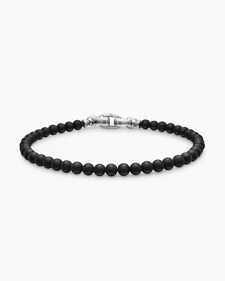 Spiritual Beads Bracelet Black Onyx with Sterling Silver, 4mm