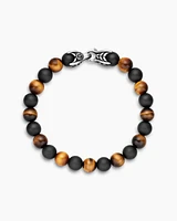 Spiritual Beads Alternating Bracelet Sterling Silver with Tiger’s Eye and Black Onyx, 8mm