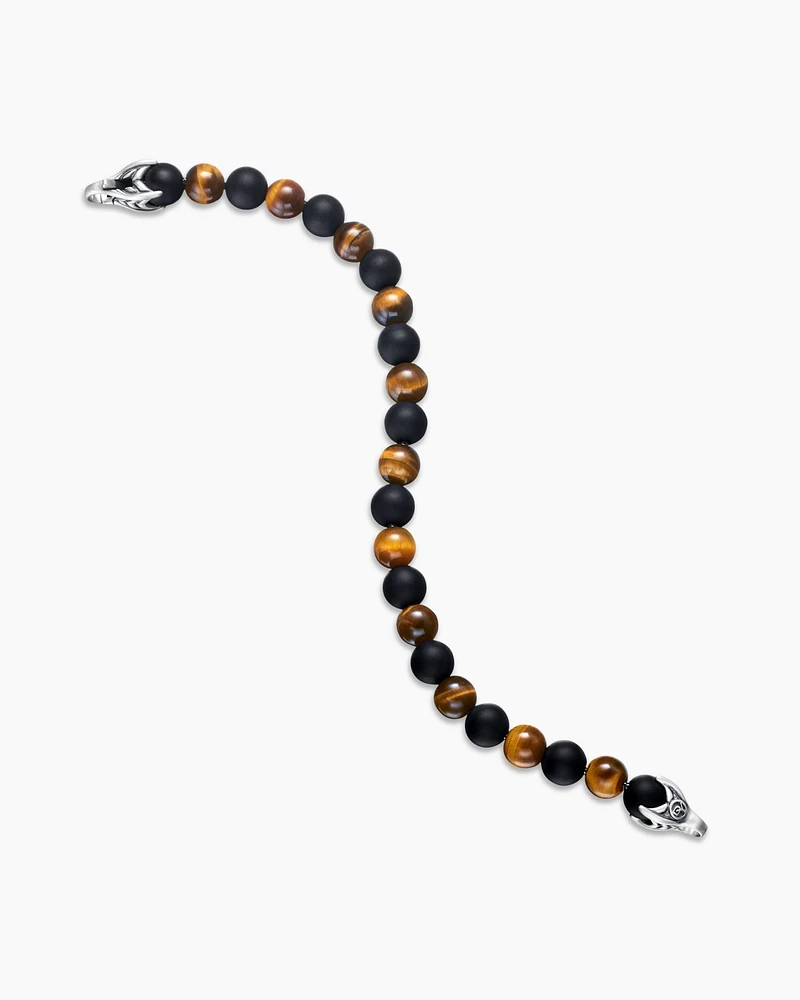 Spiritual Beads Alternating Bracelet Sterling Silver with Tiger’s Eye and Black Onyx, 8mm