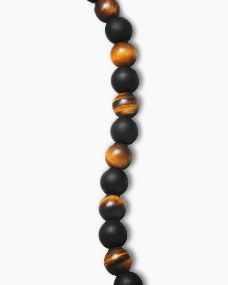 Spiritual Beads Alternating Bracelet Sterling Silver with Tiger’s Eye and Black Onyx, 8mm