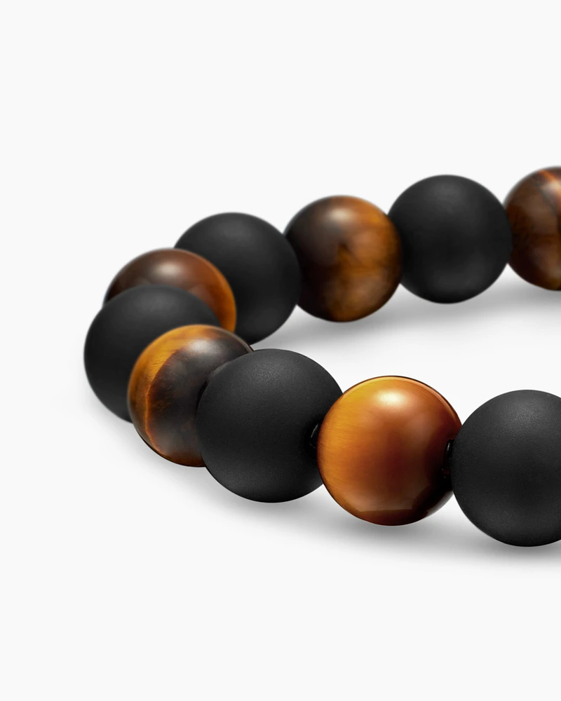 Spiritual Beads Alternating Bracelet Sterling Silver with Tiger’s Eye and Black Onyx, 8mm