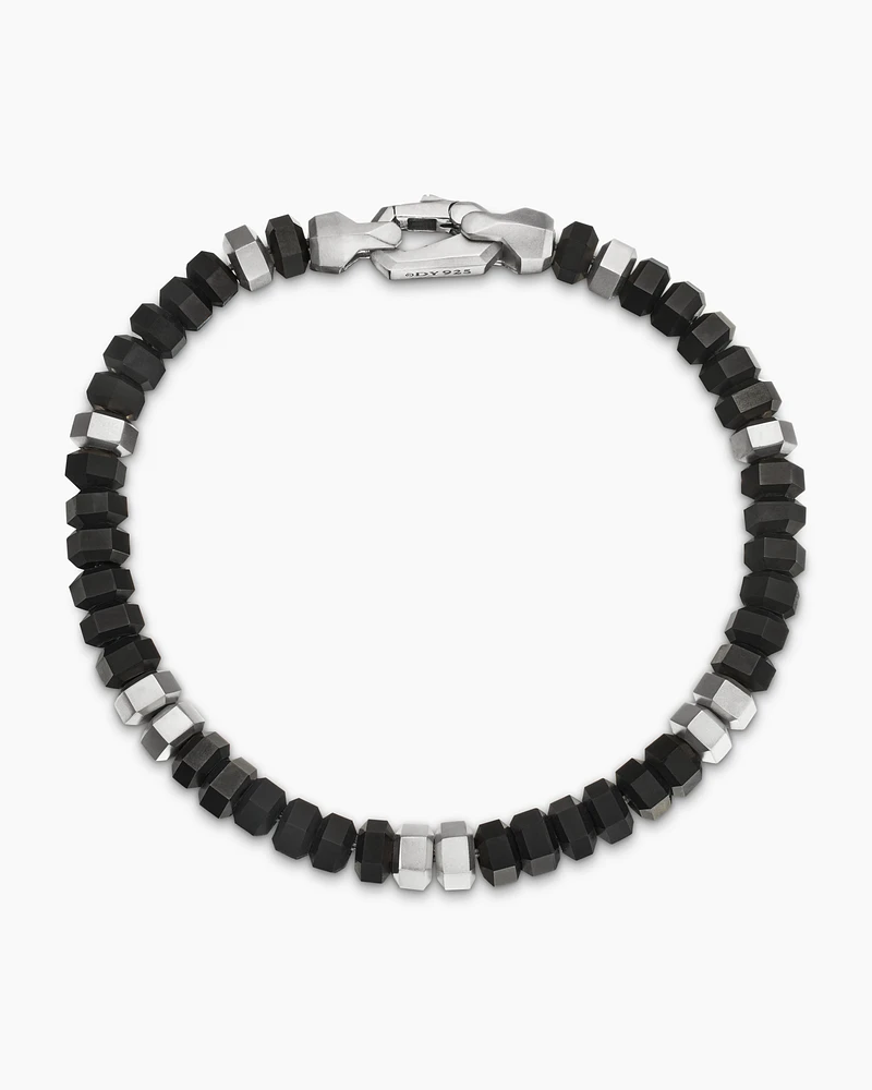 Hex Bead Bracelet Sterling Silver with Black Onyx, 6mm