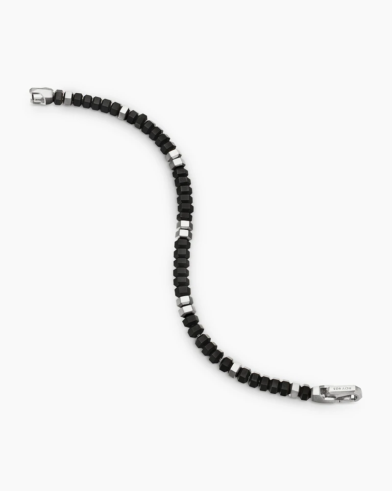 Hex Bead Bracelet Sterling Silver with Black Onyx, 6mm