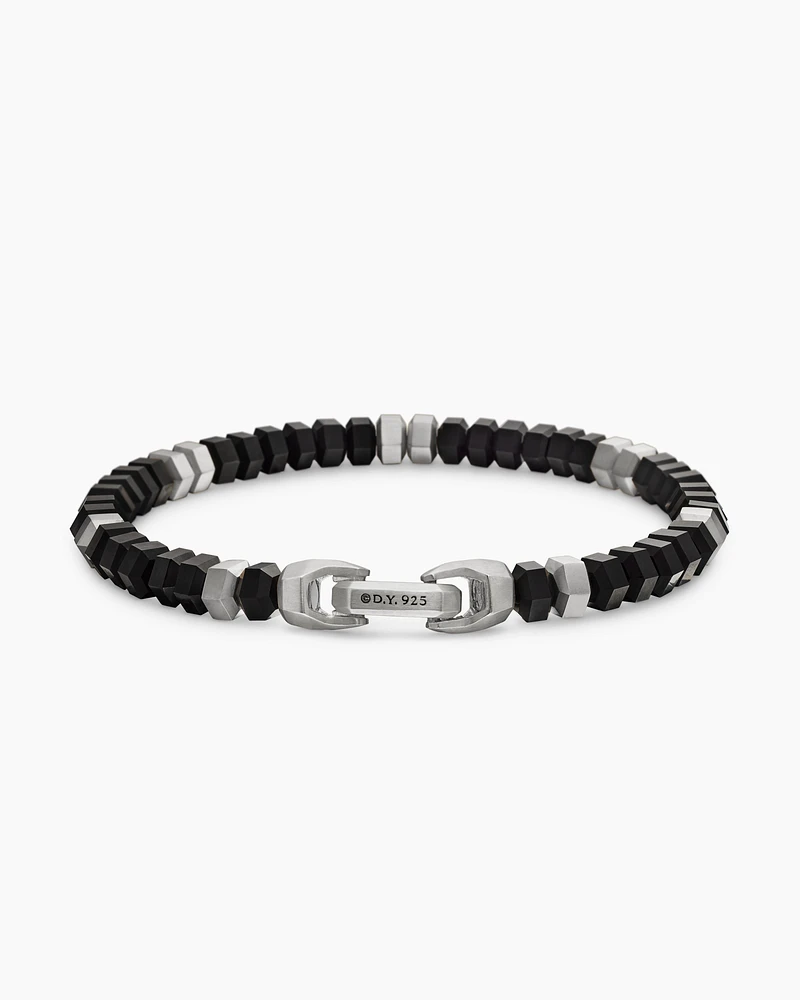 Hex Bead Bracelet Sterling Silver with Black Onyx, 6mm