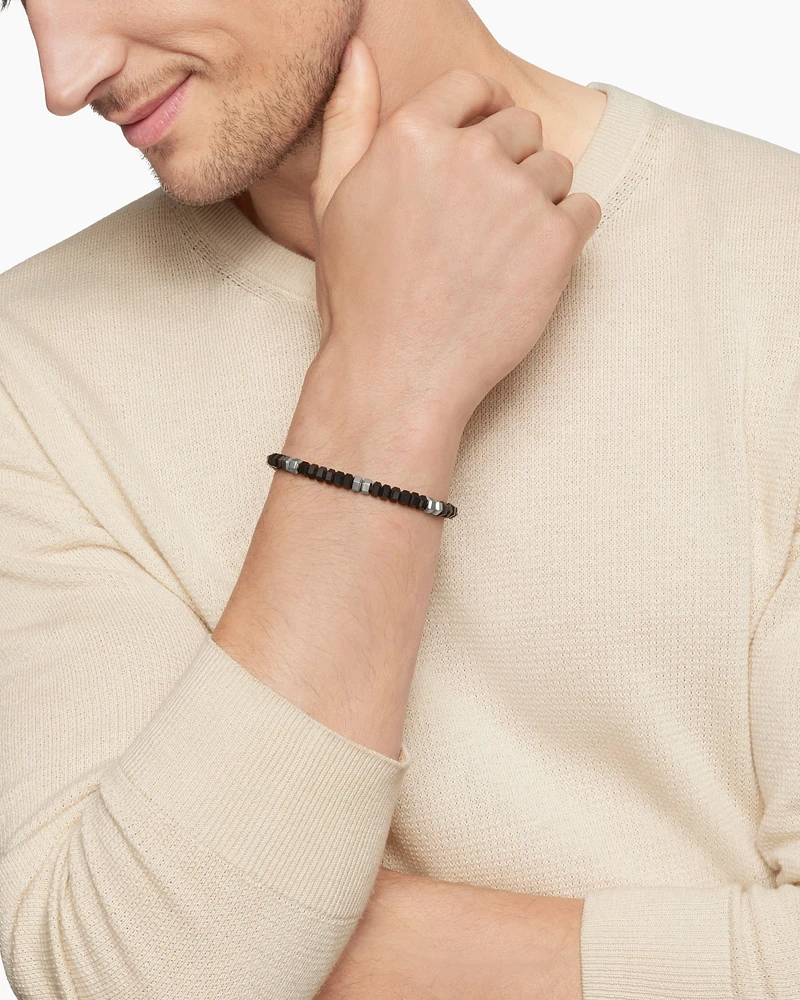 Hex Bead Bracelet Sterling Silver with Black Onyx, 6mm