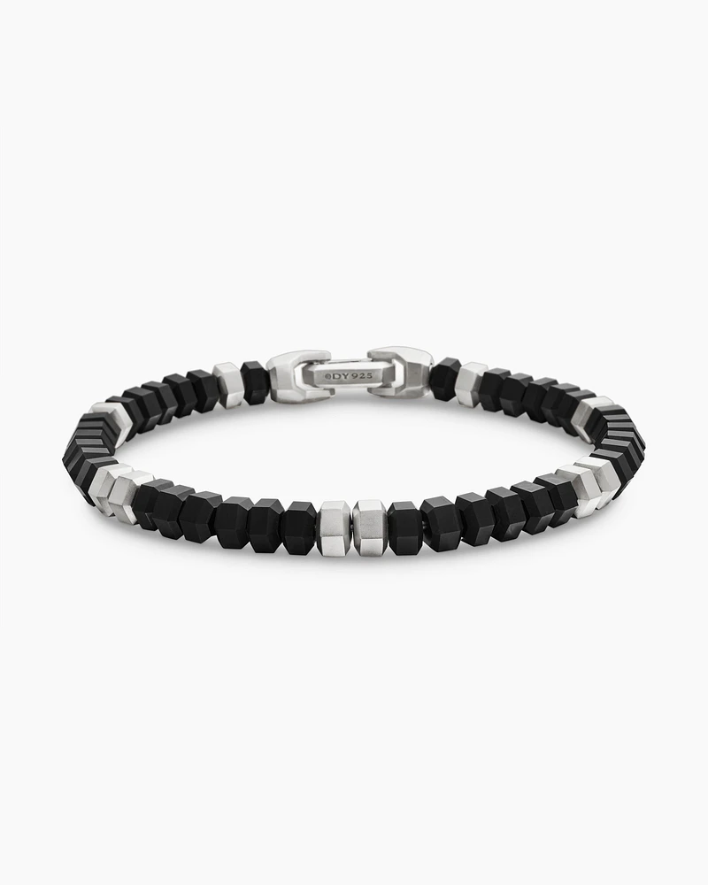 Hex Bead Bracelet Sterling Silver with Black Onyx, 6mm