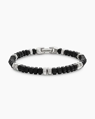Hex Bead Bracelet Sterling Silver with Black Onyx, 6mm