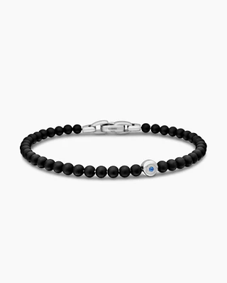 Spiritual Beads Evil Eye Bracelet Sterling Silver with Black Onyx and Sapphire, 4mm